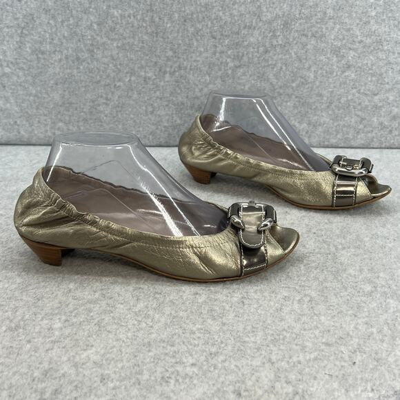 Attilio Giusti Leobruni Leather Peep Toe Kitten Heel - Silver -Women Size 9 (39) - Picture 5 of 13